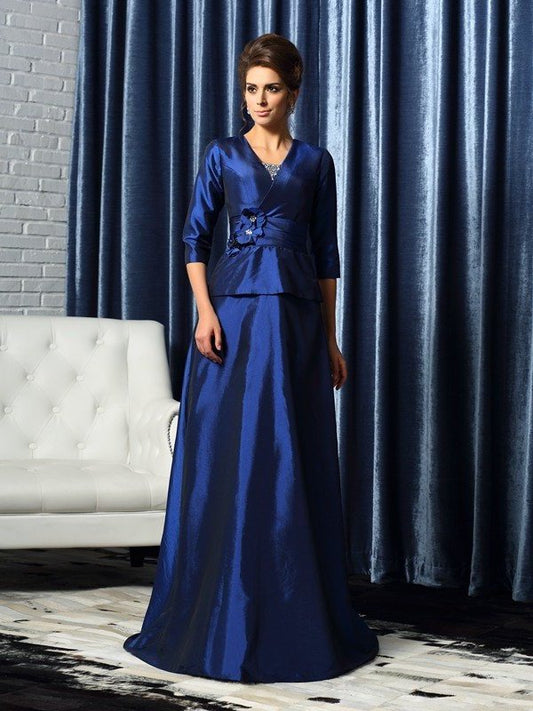 A-Line/Princess V-neck Beading 1/2 Sleeves Long Taffeta Mother of the Bride Dresses DEP0007201