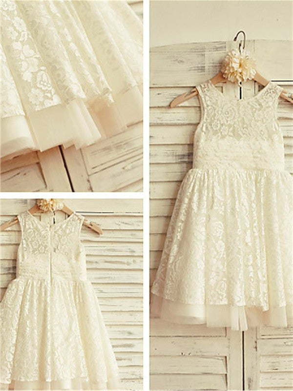 A-line/Princess Scoop Sleeveless Ruffles Tea-Length Lace Flower Girl Dresses DEP0007616