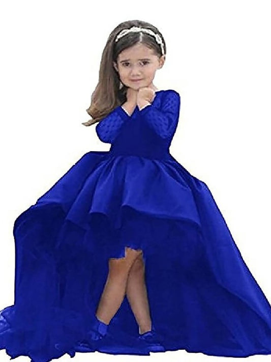 Ball Gown Scoop Long Sleeves Sash/Ribbon/Belt Sweep/Brush Train Satin Flower Girl Dresses DEP0007557