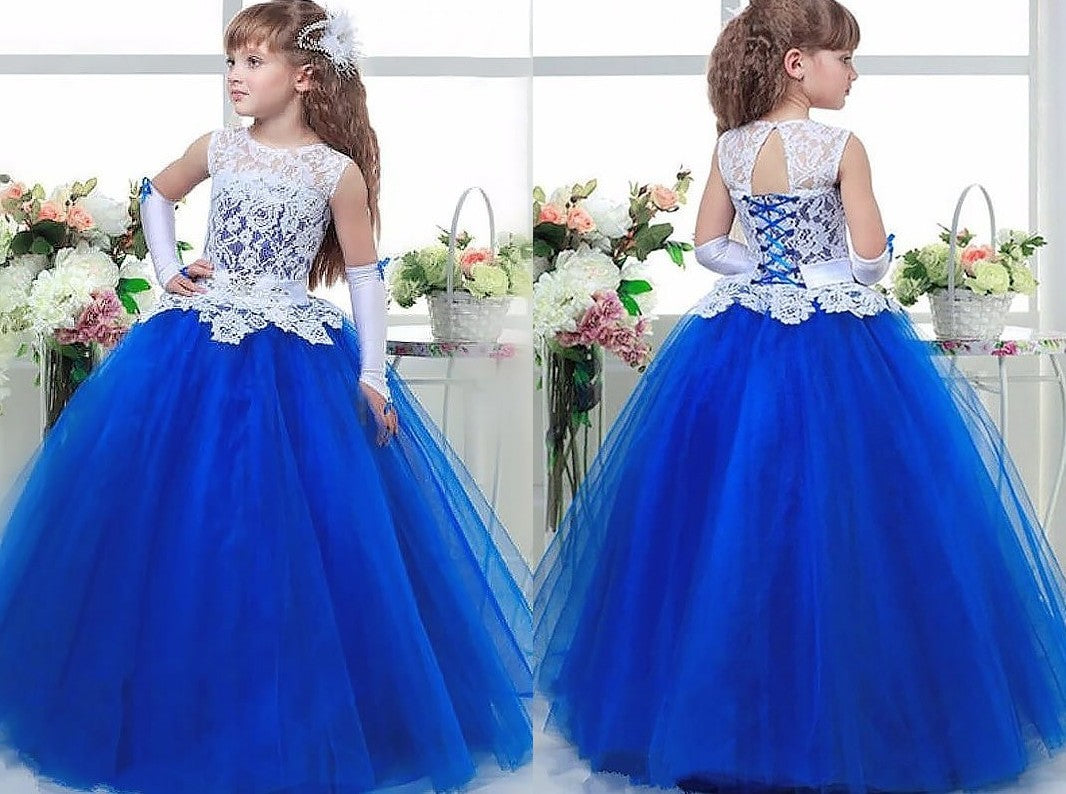 Ball Gown Jewel Sleeveless Lace Floor-Length Tulle Flower Girl Dresses DEP0007582