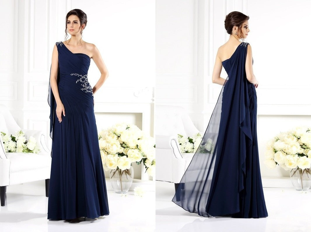 Sheath/Column One-Shoulder Sleeveless Long Chiffon Mother of the Bride Dresses DEP0007148