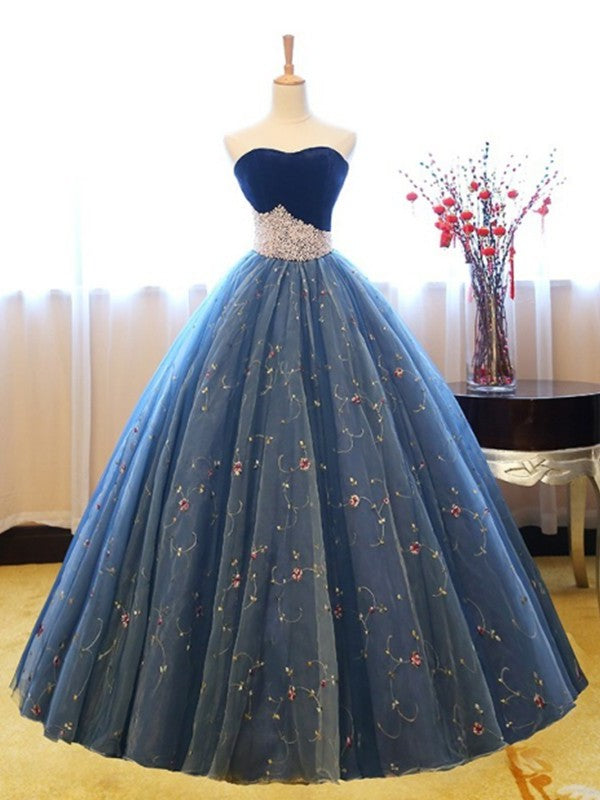 Ball Gown Sleeveless Sweetheart Floor-Length Beading Net Dresses DEP0001737