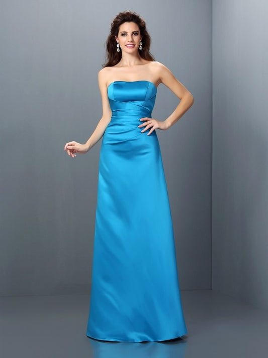 A-Line/Princess Strapless Sleeveless Long Satin Bridesmaid Dresses DEP0005704