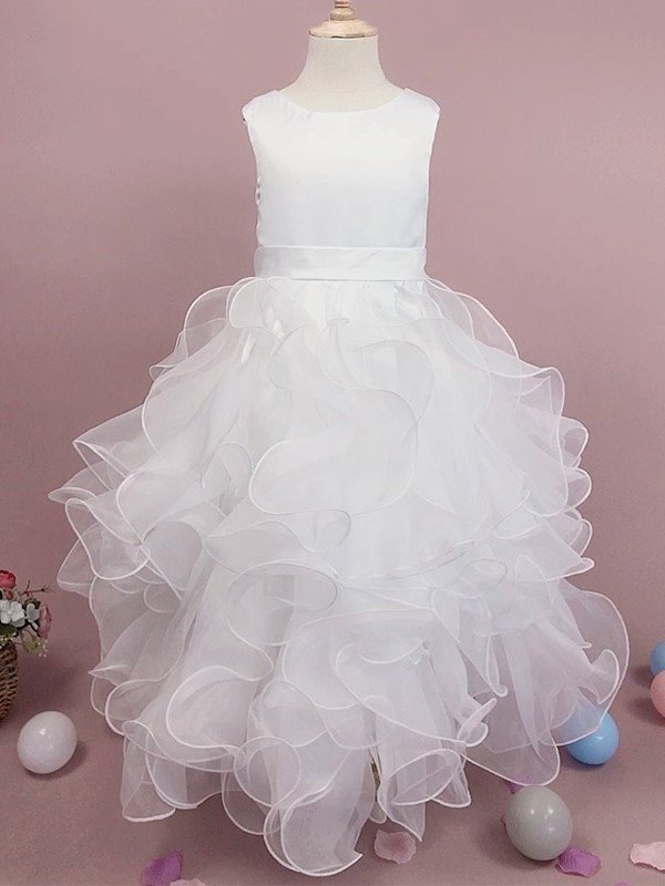 A-Line/Princess Organza Ruffles Scoop Sleeveless Tea-Length Flower Girl Dresses DEP0007504