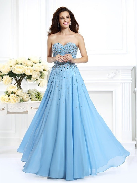 A-Line/Princess Sweetheart Beading Sleeveless Long Chiffon Dresses DEP0004131