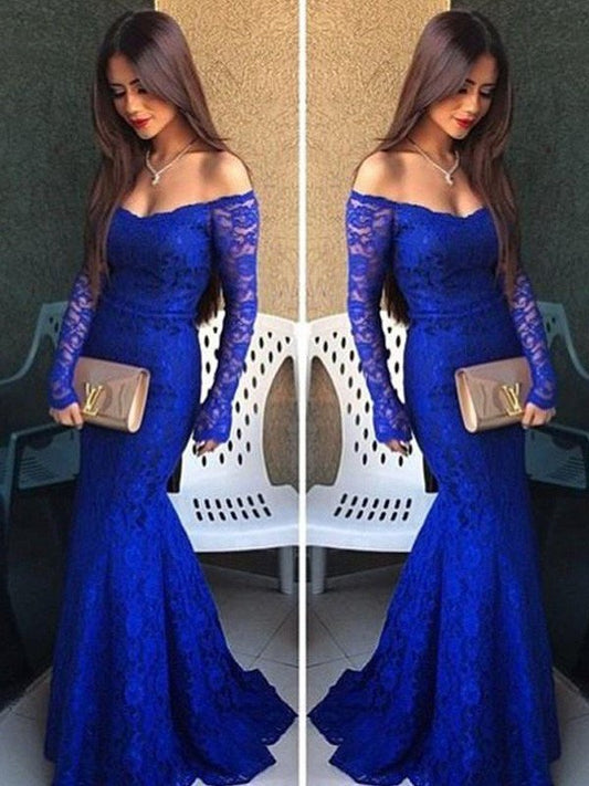 Trumpet/Mermaid Off-the-Shoulder Long Sleeves Lace Sweep/Brush Train Dresses DEP0002089