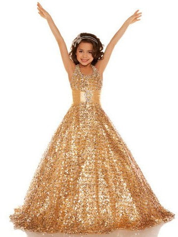 A-line/Princess Halter Sleeveless Sequin Long Sequins Flower Girl Dresses DEP0007565