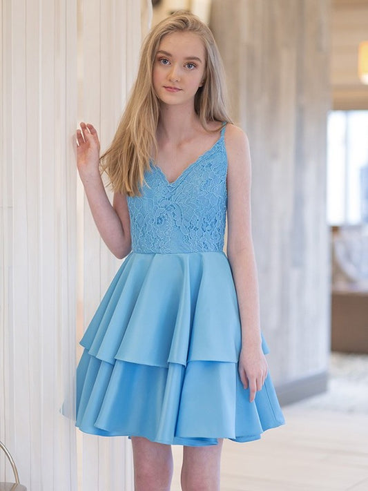 A-Line/Princess Straps Sleeveless Satin Ruffles Short/Mini Dresses DEP0004251