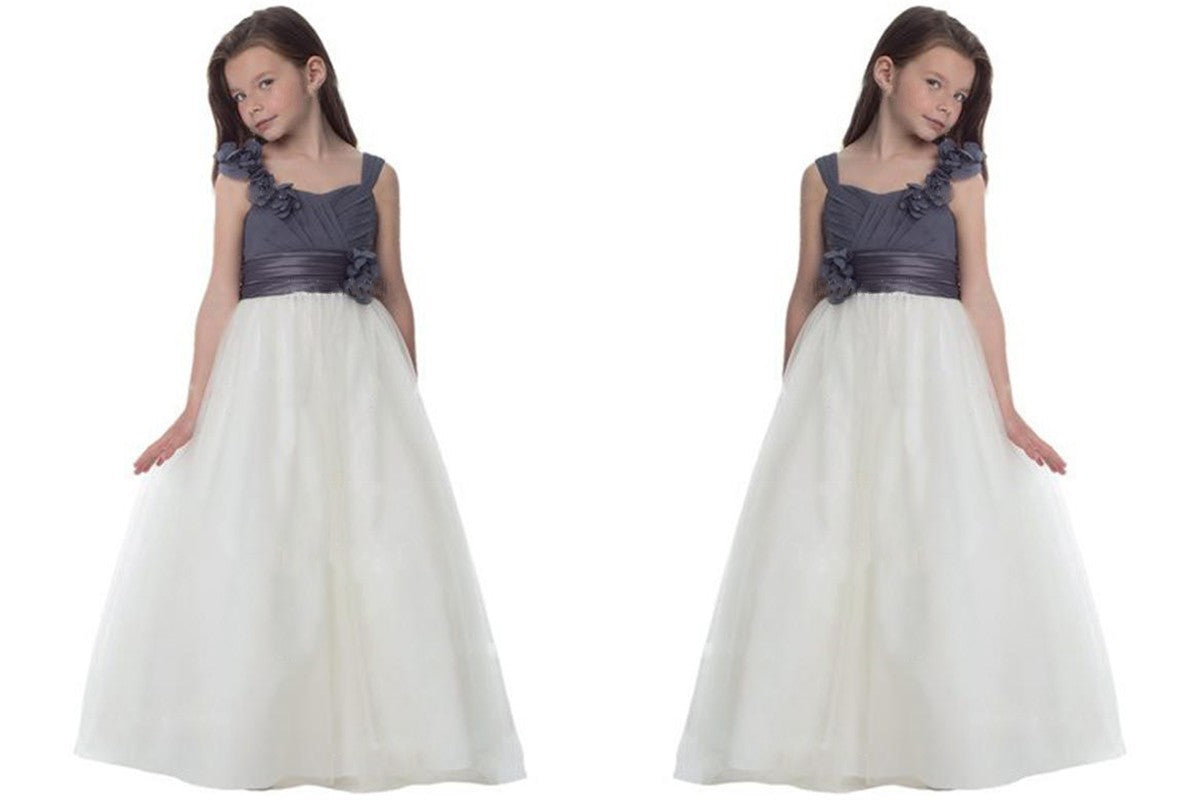 A-Line/Princess Tulle Straps Hand-Made Flower Sleeveless Floor-Length Flower Girl Dresses DEP0007896