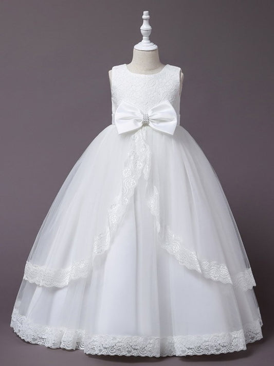 Ball Gown Tulle Applique Scoop Sleeveless Floor-Length Flower Girl Dresses DEP0007516