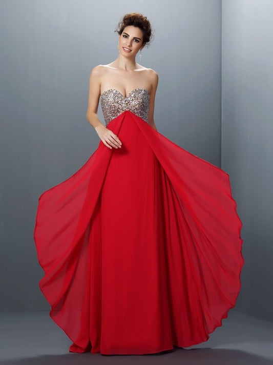 A-Line/Princess Sweetheart Beading Paillette Sleeveless Long Chiffon Dresses DEP0003982