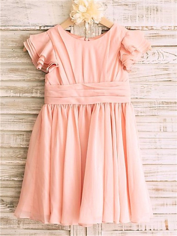 A-line/Princess Scoop Short Sleeves Tea-Length Chiffon Flower Girl Dresses DEP0007854