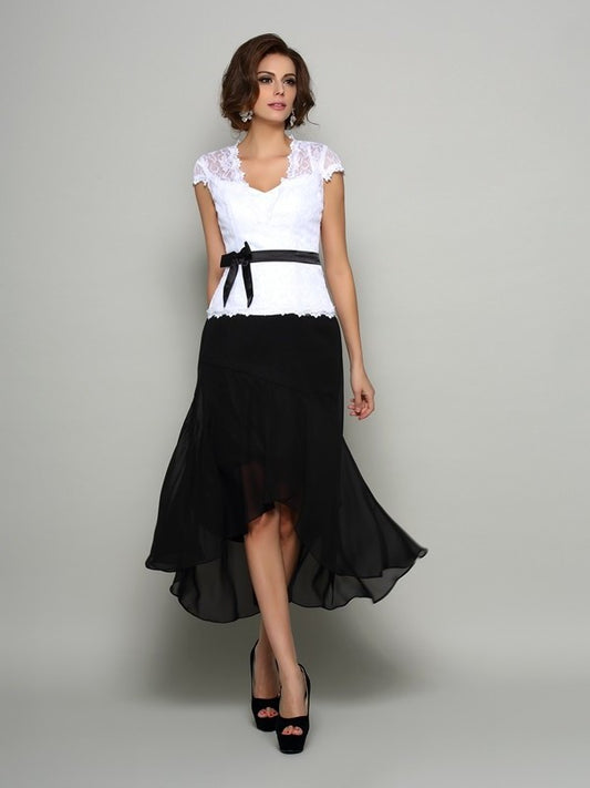 A-Line/Princess V-neck Sash/Ribbon/Belt Sleeveless High Low Chiffon Mother of the Bride Dresses DEP0007234