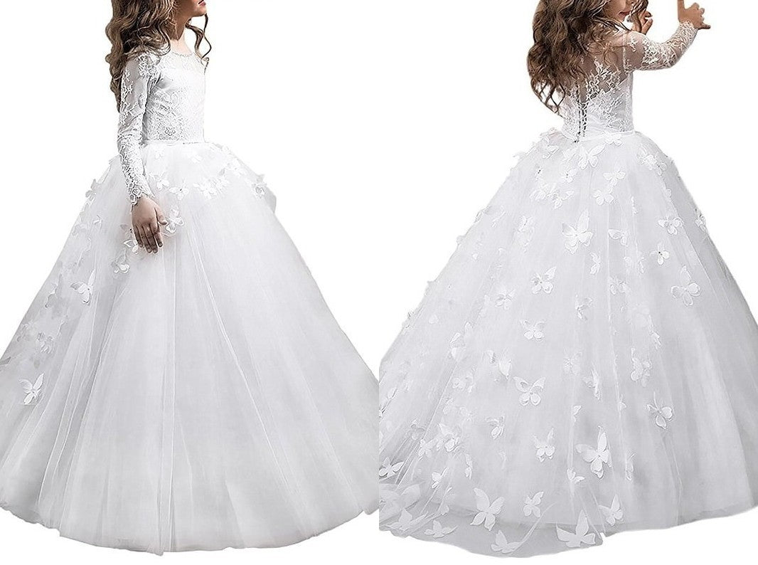 Ball Gown Scoop Long Sleeves Floor-Length Tulle Flower Girl Dresses DEP0007623