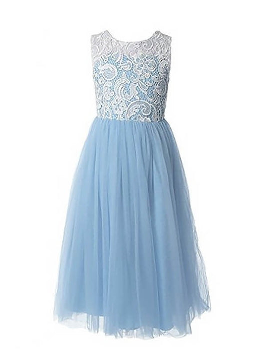 A-Line/Princess Sleeveless Jewel Lace Ankle-Length Tulle Flower Girl Dresses DEP0007594