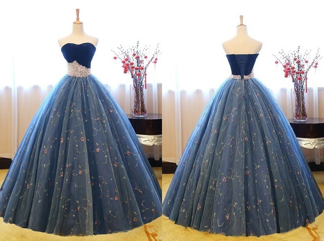 Ball Gown Sleeveless Sweetheart Floor-Length Beading Net Dresses DEP0001737