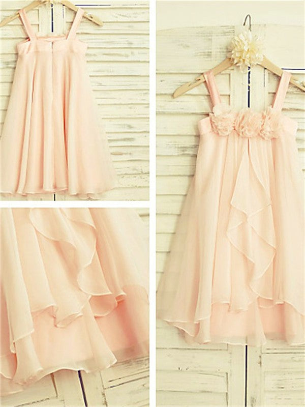 A-line/Princess Spaghetti Straps Sleeveless Ruffles Tea-Length Chiffon Flower Girl Dresses DEP0007657