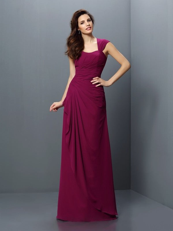 A-Line/Princess Straps Pleats Sleeveless Long Chiffon Bridesmaid Dresses DEP0005181