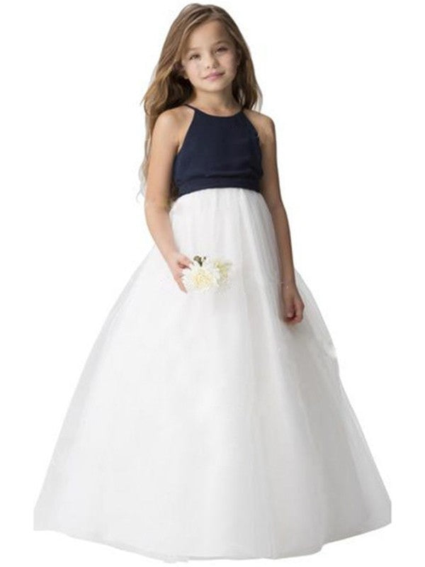 A-Line/Princess Tulle Sash/Ribbon/Belt Scoop Sleeveless Floor-Length Flower Girl Dresses DEP0007861