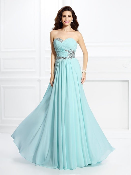 A-Line/Princess Sweetheart Beading Sleeveless Long Chiffon Dresses DEP0004181