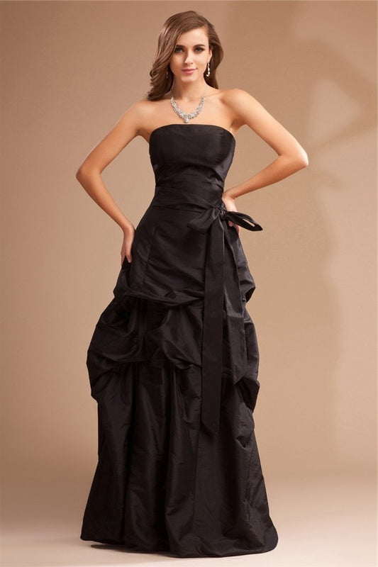 A-Line/Princess Strapless Sleeveless Ruffles Long Taffeta Dresses DEP0009225