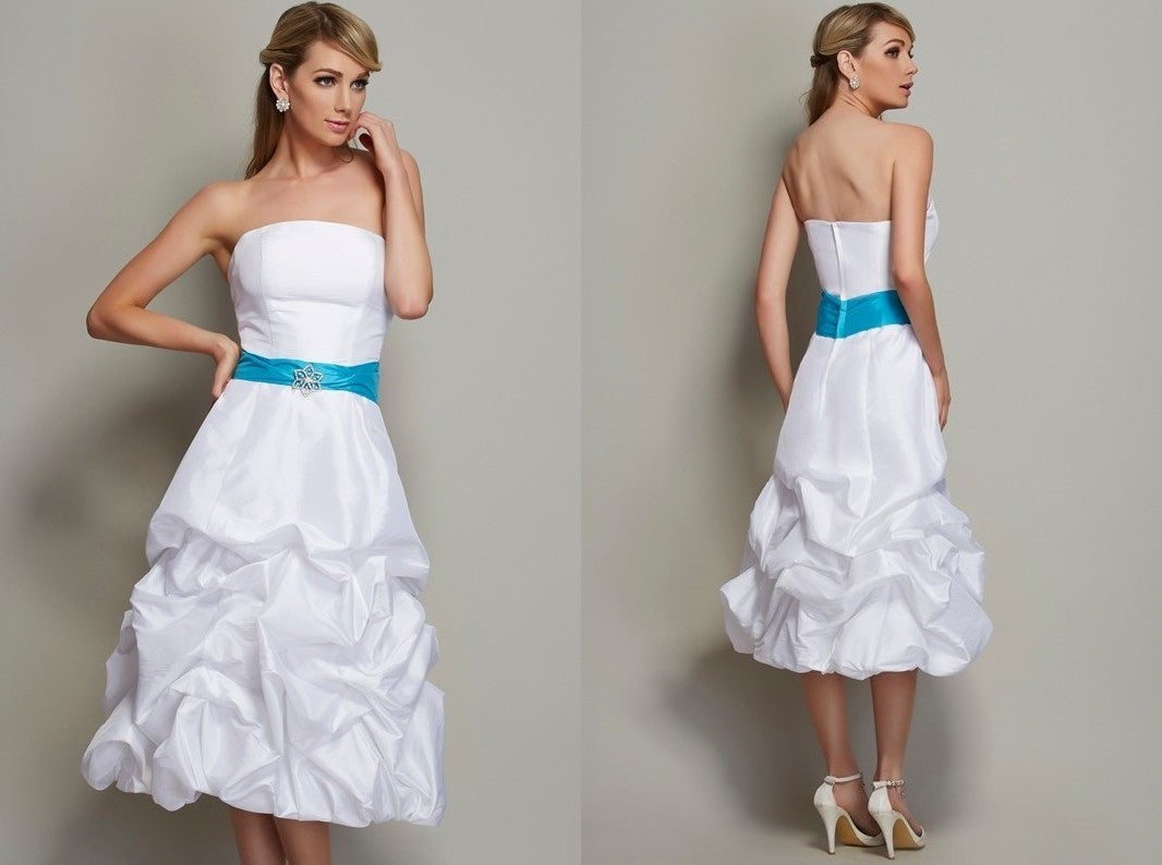 A-Line/Princess Strapless Sleeveless Short Taffeta Bridesmaid Dresses DEP0005786