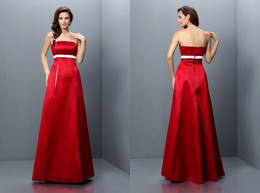 A-Line/Princess Strapless Sash/Ribbon/Belt Sleeveless Long Satin Bridesmaid Dresses DEP0005811