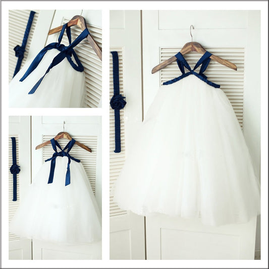 A-Line/Princess Spaghetti Straps Sleeveless Long Tulle Flower Girl Dresses DEP0007711