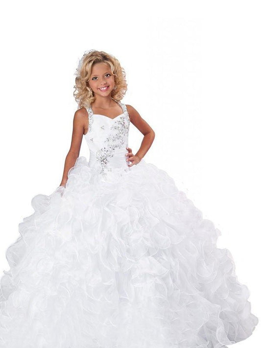 Ball Gown Straps Sleeveless Beading Long Organza Flower Girl Dresses DEP0007558