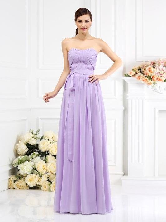 A-Line/Princess Strapless Sash/Ribbon/Belt Sleeveless Long Chiffon Bridesmaid Dresses DEP0005731