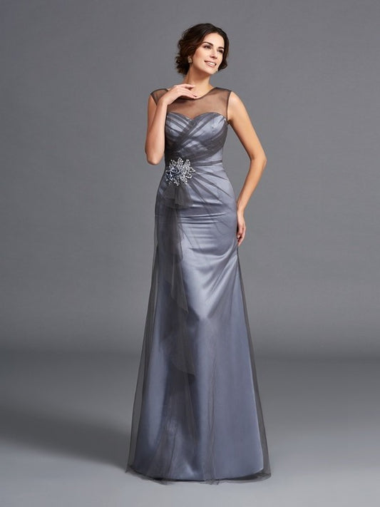 Sheath/Column Scoop Beading Sleeveless Long Net Mother of the Bride Dresses DEP0007301