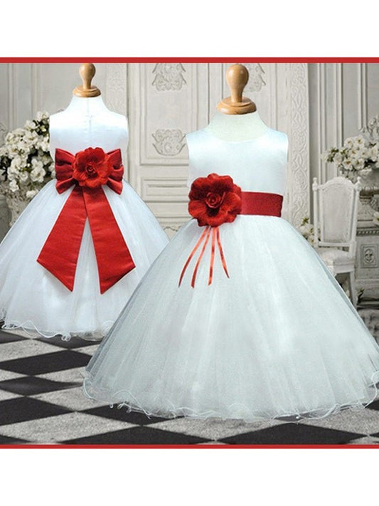 A-line/Princess Scoop Sleeveless Hand-made Flower Long Organza Flower Girl Dresses DEP0007651