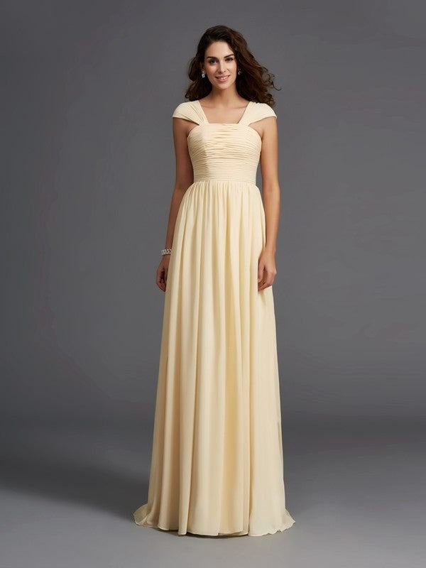 A-Line/Princess Straps Ruffles Sleeveless Long Chiffon Bridesmaid Dresses DEP0005470