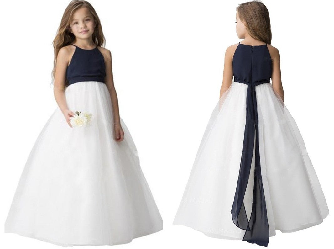 A-Line/Princess Tulle Sash/Ribbon/Belt Scoop Sleeveless Floor-Length Flower Girl Dresses DEP0007861