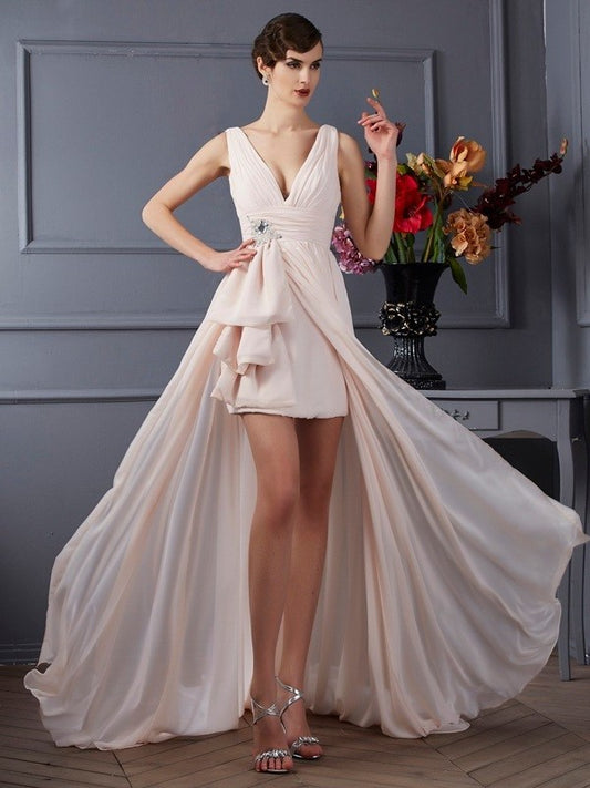 A-Line/Princess Straps Sleeveless Beading Long Chiffon Dresses DEP0003644