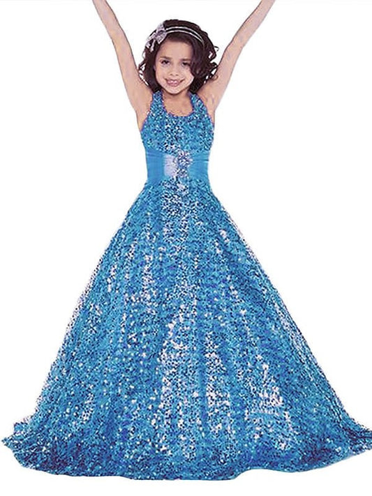 Ball Gown Halter Sleeveless Floor-Length Sequins Flower Girl Dresses DEP0007632