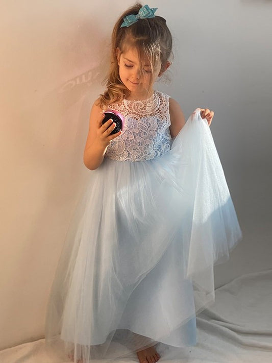 A-Line/Princess Tulle Lace Scoop Sleeveless Ankle-Length Flower Girl Dresses DEP0009296