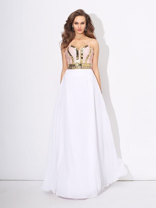 A-Line/Princess Sweetheart Beading Sleeveless Long Chiffon Dresses DEP0003796