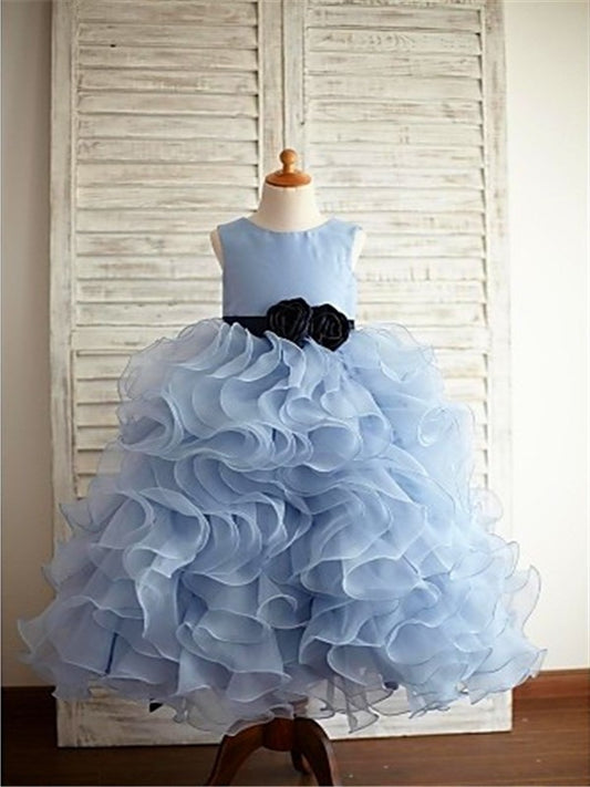 Ball Gown Sleeveless Scoop Ruffles Floor-Length Organza Flower Girl Dresses DEP0007486