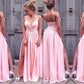 A-Line/Princess Sleeveless Straps Floor-Length Ruched Silk like Satin Dresses DEP0002107