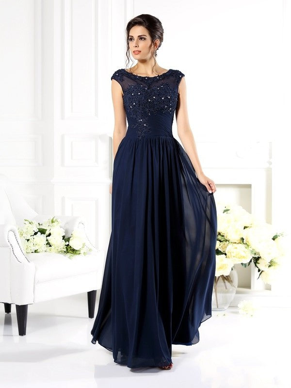 A-Line/Princess Scoop Beading Sleeveless Long Chiffon Mother of the Bride Dresses DEP0007082