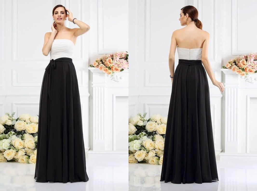 A-Line/Princess Strapless Sash/Ribbon/Belt Sleeveless Long Chiffon Bridesmaid Dresses DEP0005845