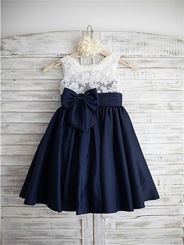 A-line/Princess Straps Sleeveless Bowknot Tea-Length Taffeta Flower Girl Dresses DEP0007587