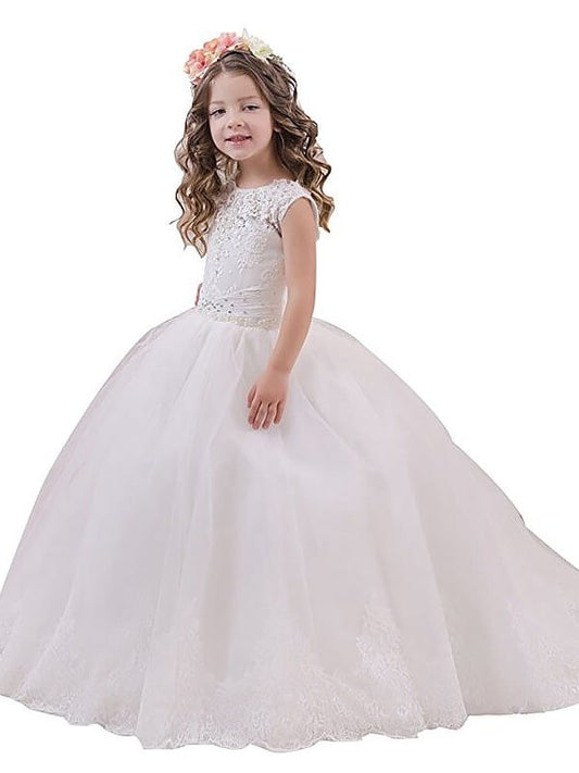 Ball Gown Sleeveless Scoop Floor-Length Tulle Flower Girl Dresses DEP0007692