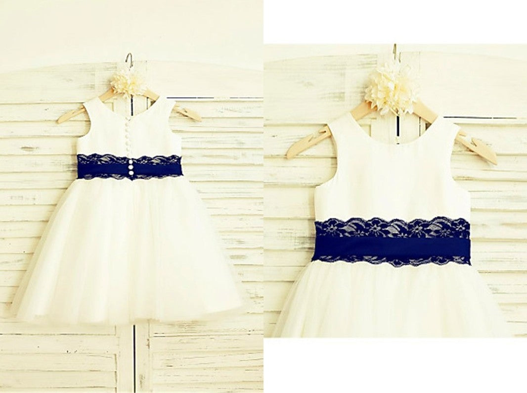 A-line/Princess Scoop Sleeveless Lace Tea-Length Tulle Flower Girl Dresses DEP0007827