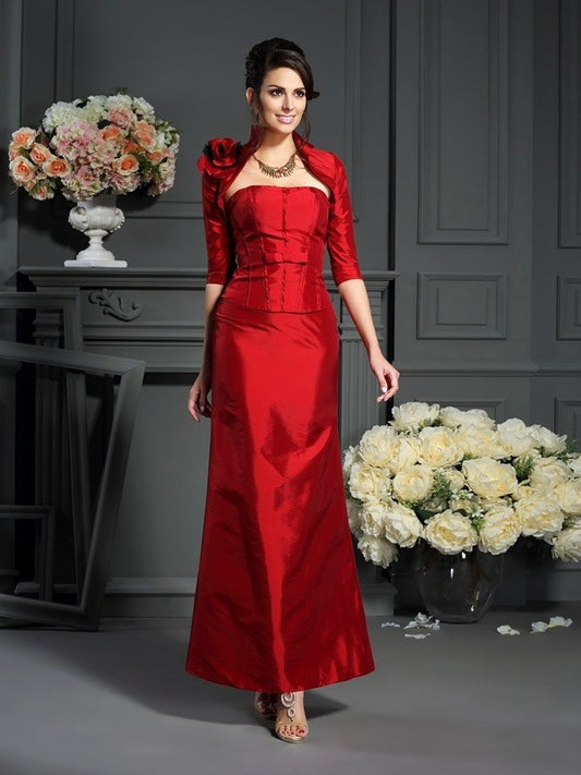 A-Line/Princess Strapless Hand-Made Flower Sleeveless Long Taffeta Mother of the Bride Dresses DEP0007441