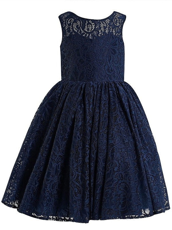 A-line/Princess Scoop Sleeveless Lace Tea-Length Flower Girl Dresses DEP0007683