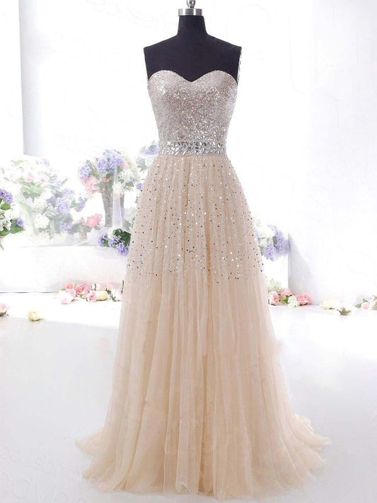 A-Line/Princess Sweetheart Tulle Sleeveless Sweep/Brush Train Dresses DEP0001867