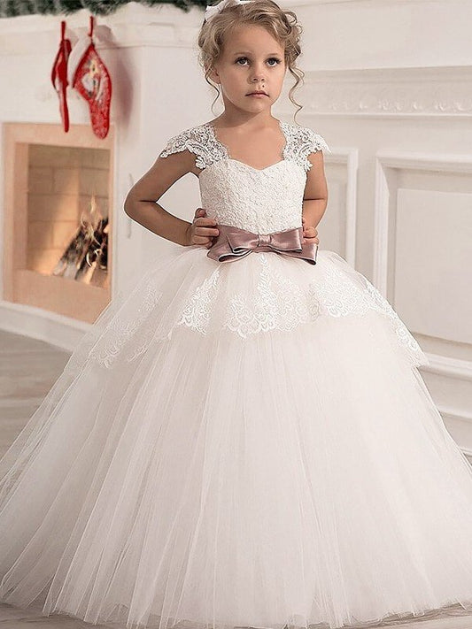 Ball Gown Straps Sleeveless Sash/Ribbon/Belt Tulle Floor-Length Flower Girl Dresses DEP0007553