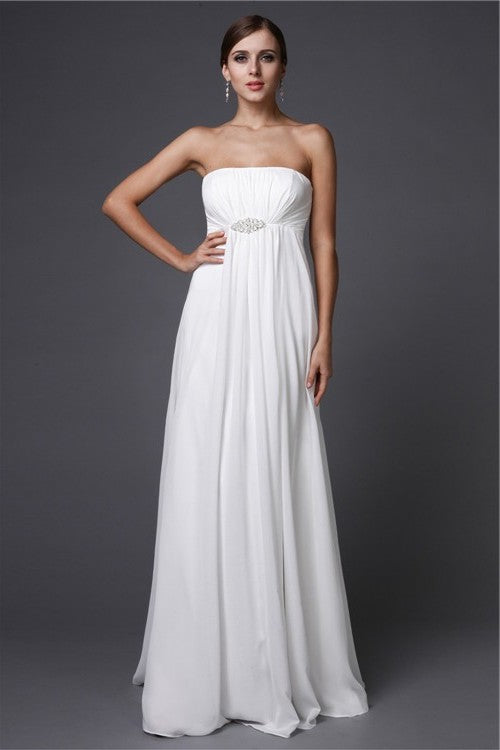 A-Line/Princess Strapless Sleeveless Beading Long Chiffon Bridesmaid Dresses DEP0005500